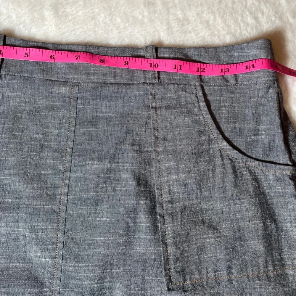 Monteau‎ Los Angeles Grey Chambray A-Line Skirt Size L Back Zip Pockets Career